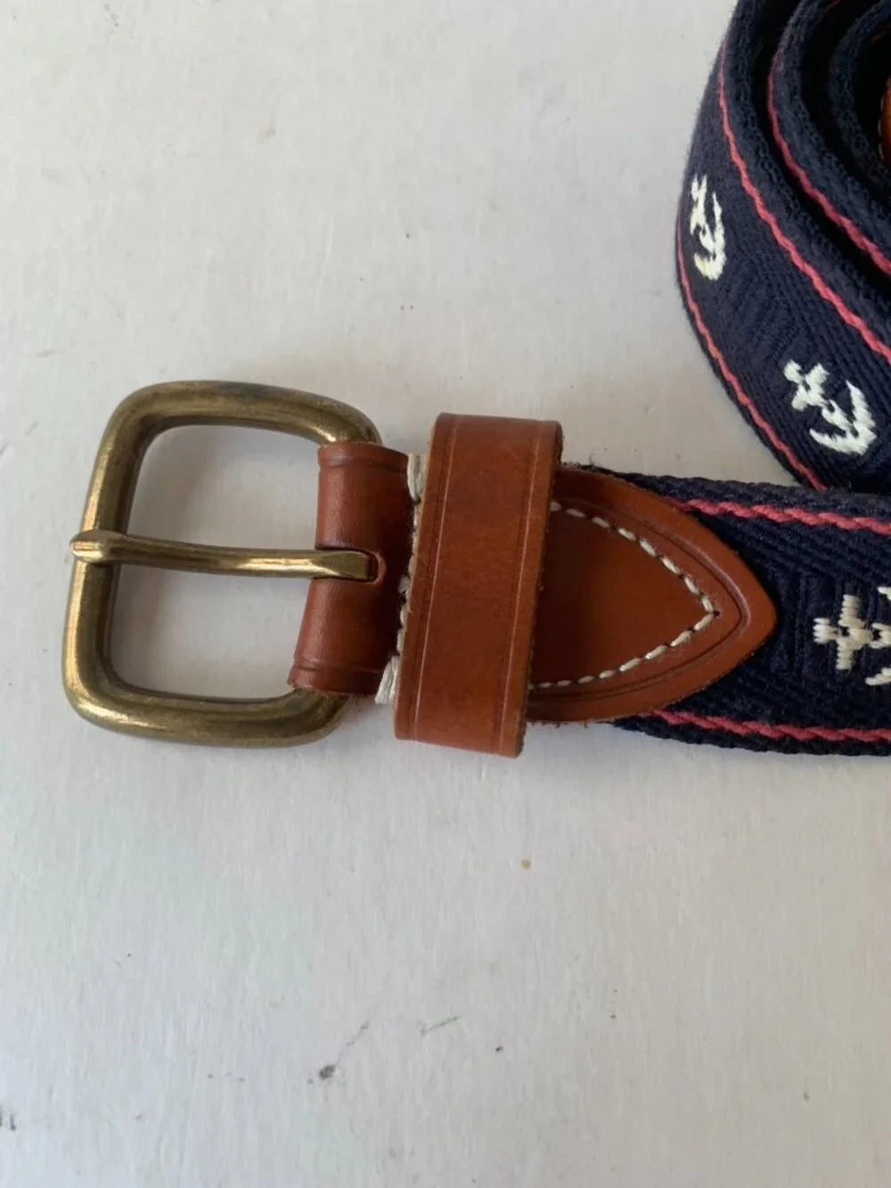 J. CREW NAUTICAL RIBBON ANCHOR BELT  70% COTTON 30% POLYESTER  TRIM 100% LEATHER